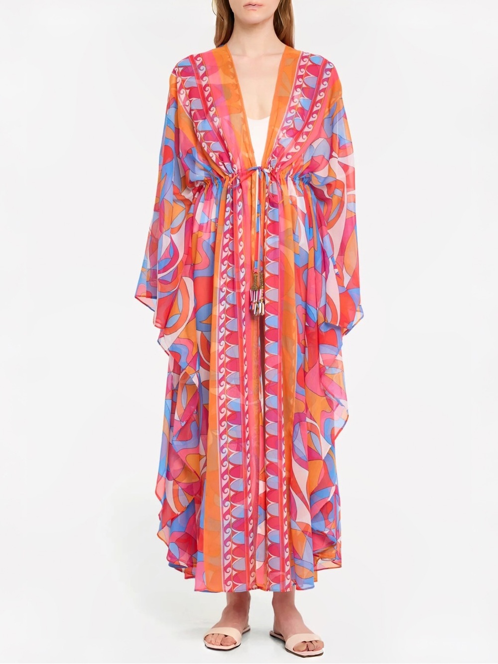 Ramy Brook Phebe Semi-Sheer Maxi Coverup Dress Apricot Multi Sz S MSRP $345 NWT - Picture 2 of 8